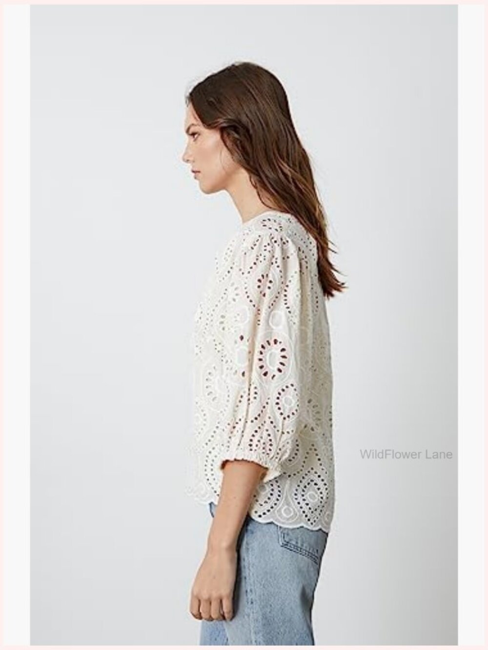 Women's Sleeveless Eyelet V-Neck Blouse - Cotton Top - Picture 2 of 3
